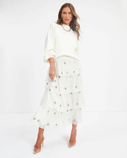 Wish Upon A Star Tiered Tulle Midi Skirt - Cream | VICI Collection