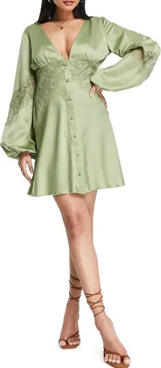 Lace Detail Long Sleeve Satin Minidress | Nordstrom