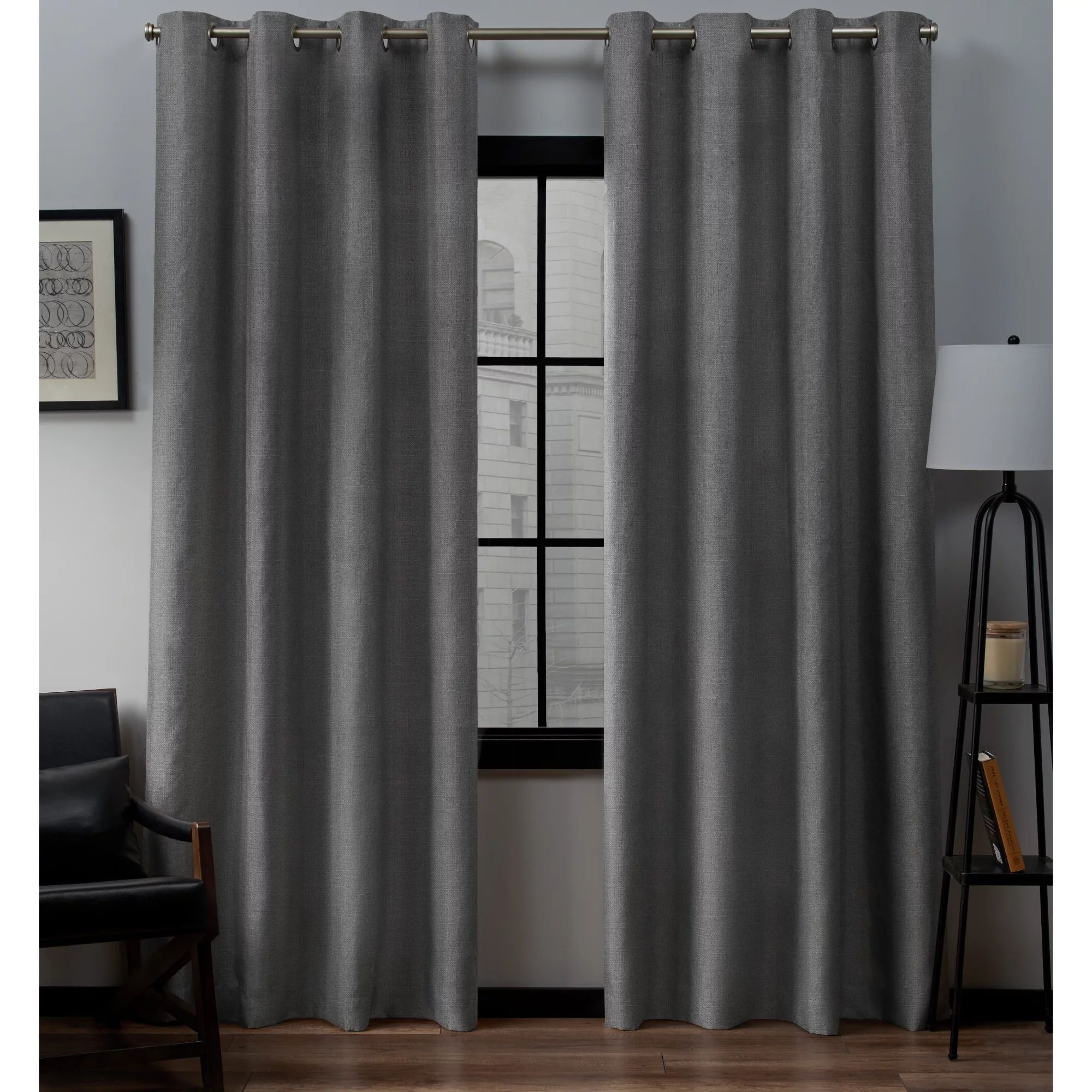 Exclusive Home Curtains Loha Linen Grommet Top Curtain Panel Pair, 54" x 84", Black Pearl - Walma... | Walmart (US)