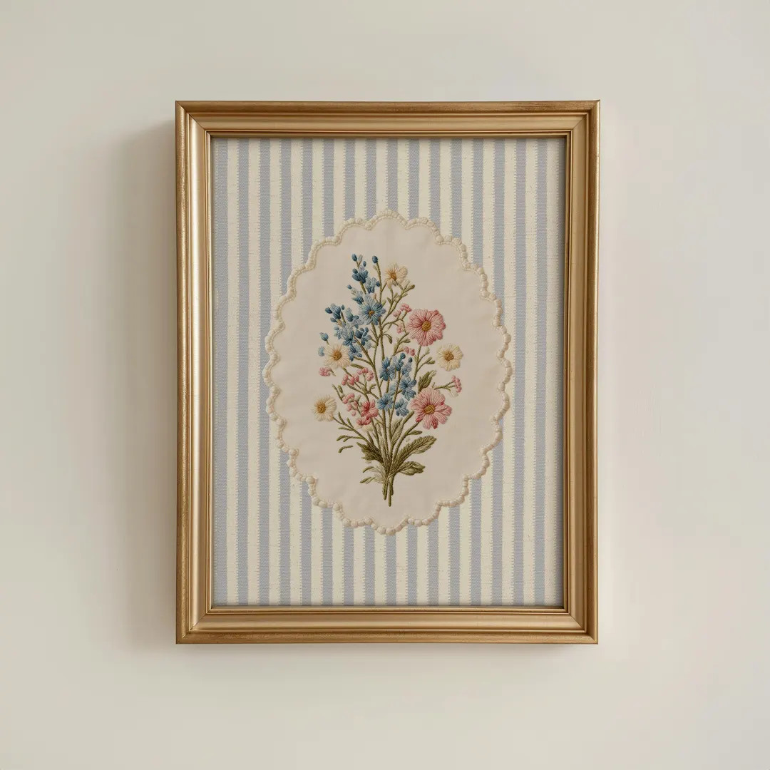 Vintage Embroidered Floral Print: Cottage Decor, Bouquet of Flowers Poster, Vintage Nursery Wall ... | Etsy (Global)