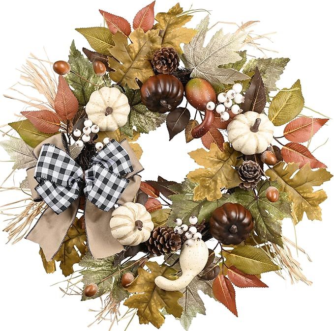 Valery Madelyn Fall Wreath for Front Door, 20" Maple Leaves Farmhouse Fall Decorations for Home, ... | Amazon (US)