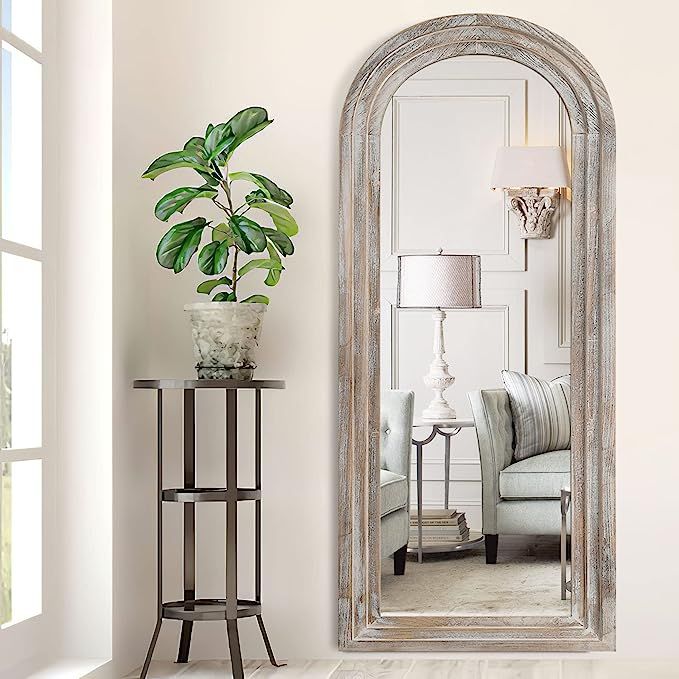 NeuType 65"x22" Arched Full Length Mirror Solid Wood Frame Mirror Floor Mirror with Back Hooks La... | Amazon (US)