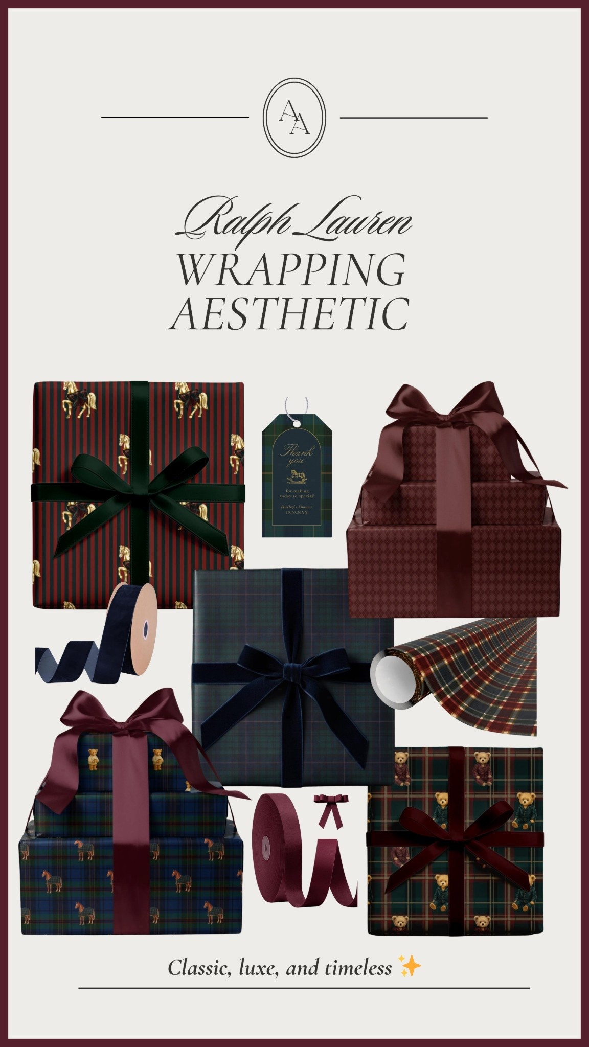 Ralph Lauren gift wrapping aesthetic— loving this trend this year for all things home decor + Christmas wrapping! It’s giving classy, luxe & timeless Christmas ✨ Linking lots of wrapping paper, ribbons, gift tags & more here! 

#LTKSeasonal #LTKGiftGuide #LTKHoliday