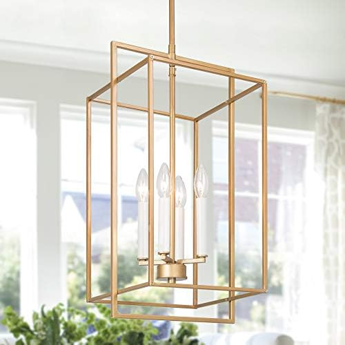 KSANA Antique Gold Chandelier, 4-Light Modern Linear Chandeliers, Pendant Hanging Light Fixtures ... | Amazon (US)