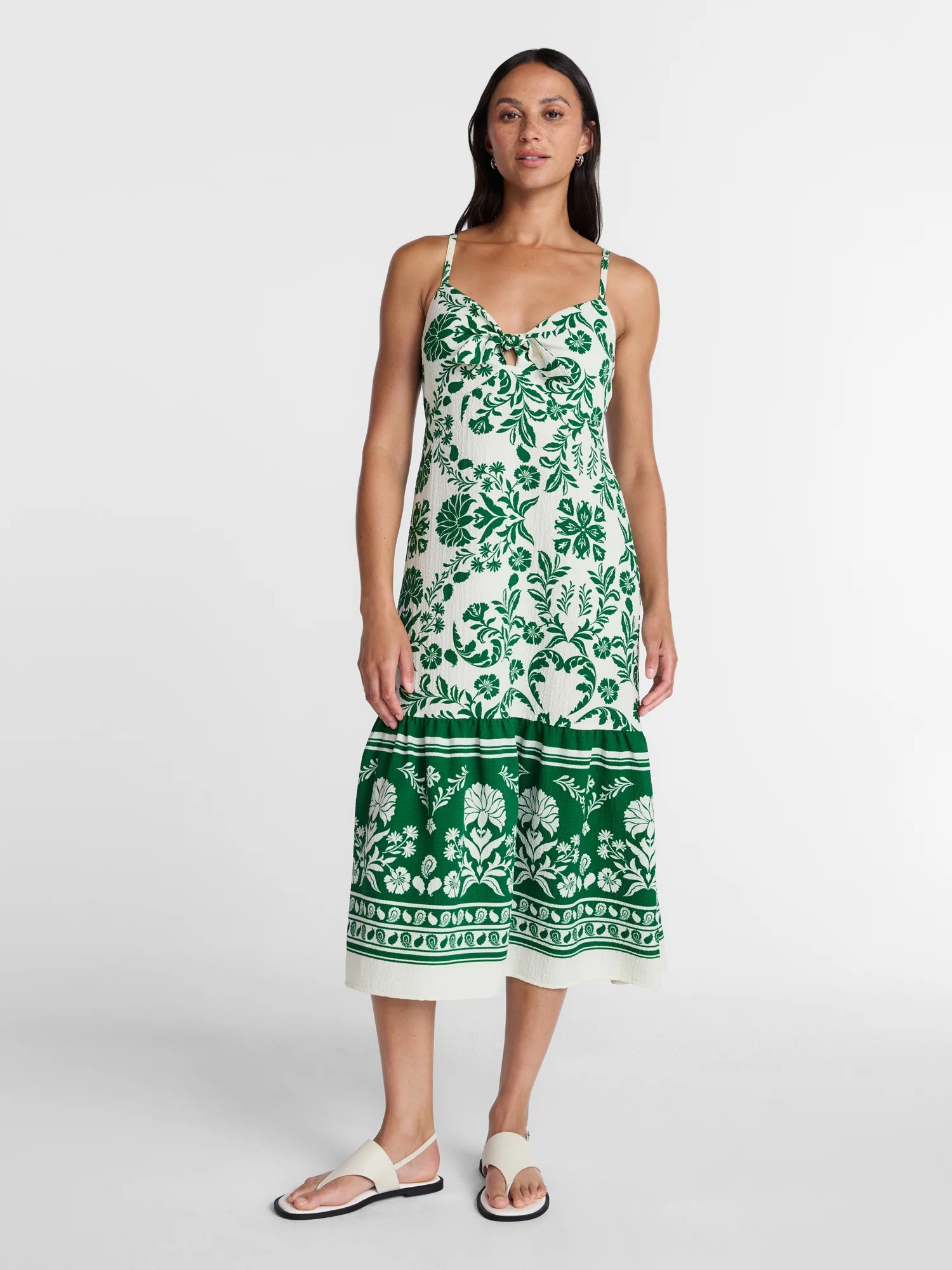 Time and Tru Women's Tie Front Midi Dress, Sizes XS-XXXL | Walmart (US)