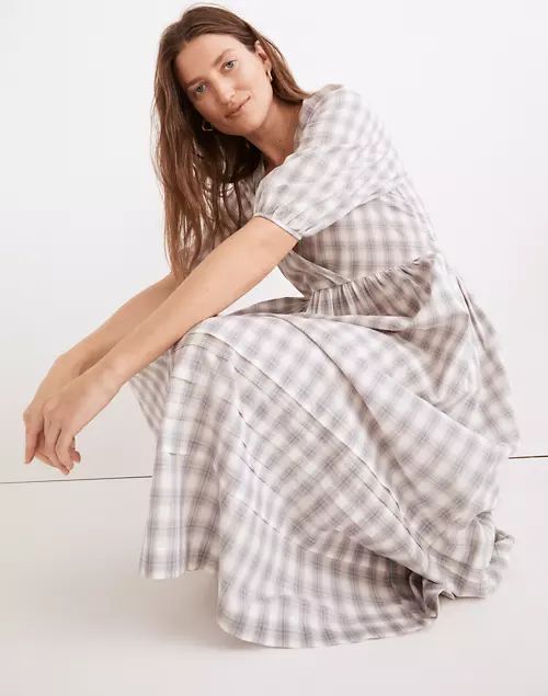 Marianna Puff-Sleeve Midi Dress in Plaid | Madewell