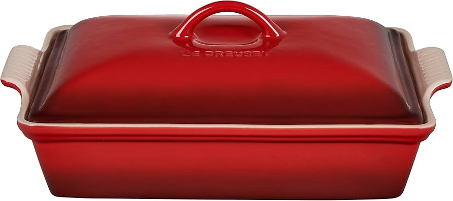 Le Creuset Stoneware Heritage Covered Rectangular Casserole, 4 qt. (12" x 9"), Cerise | Amazon (US)
