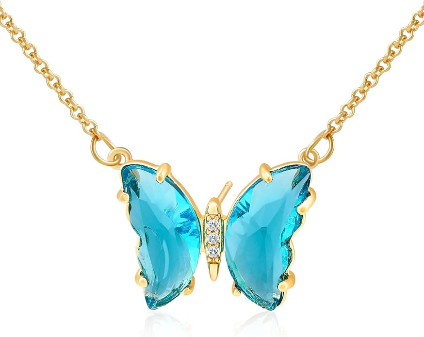 Butterfly Jewelry Birthstone Necklaces and Sterling Silver Stud Earrings for Women Trendy Girls, ... | Amazon (US)