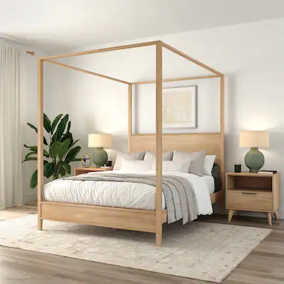 Plank & Beam Haven Queen Canopy Bed with Square Post and Wood Headboard | Bed Bath & Beyond