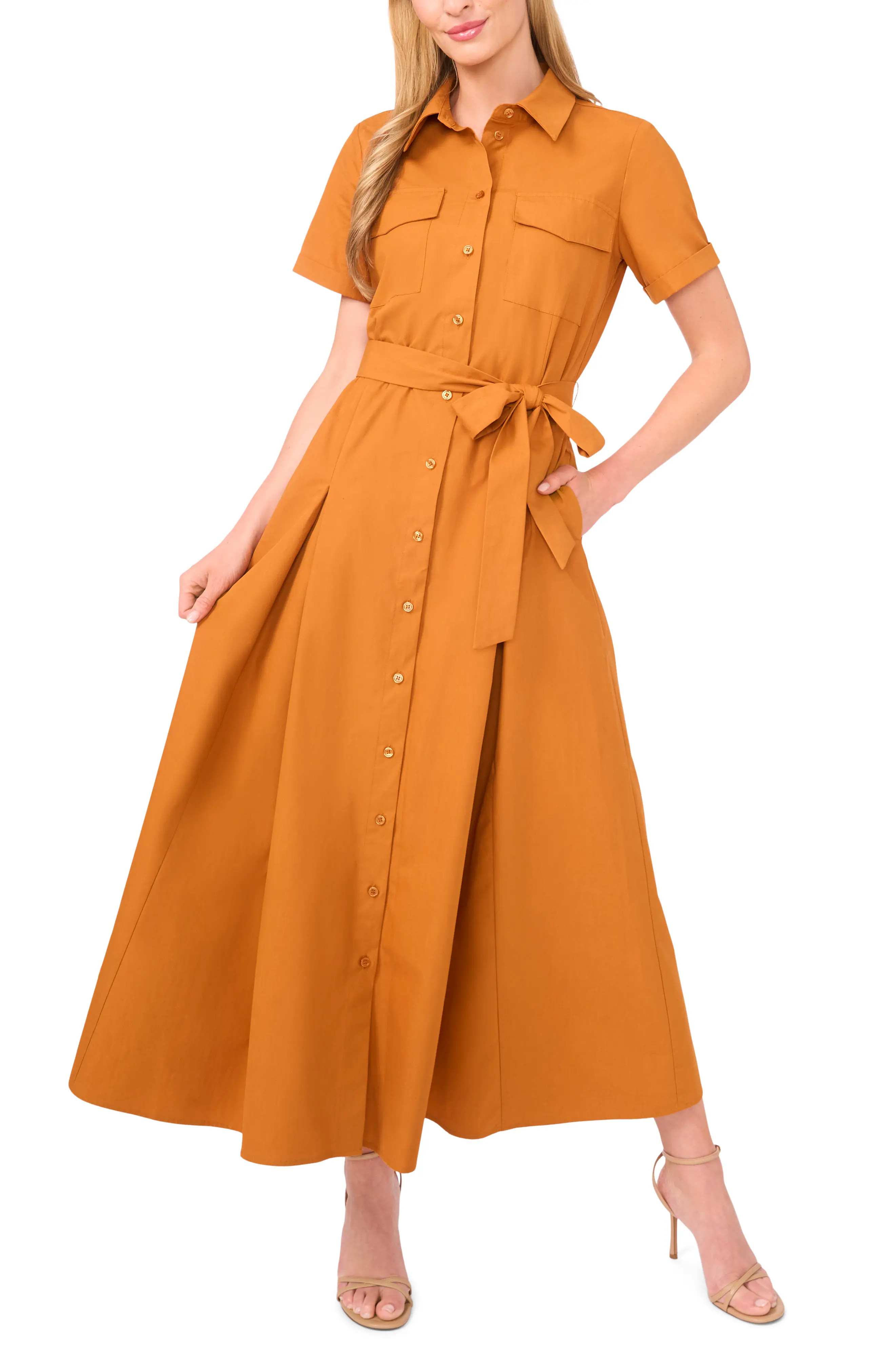 Ted Baker Box Pleat Tie Belt Cotton Maxi Shirtdress (Women) | Nordstrom | Nordstrom
