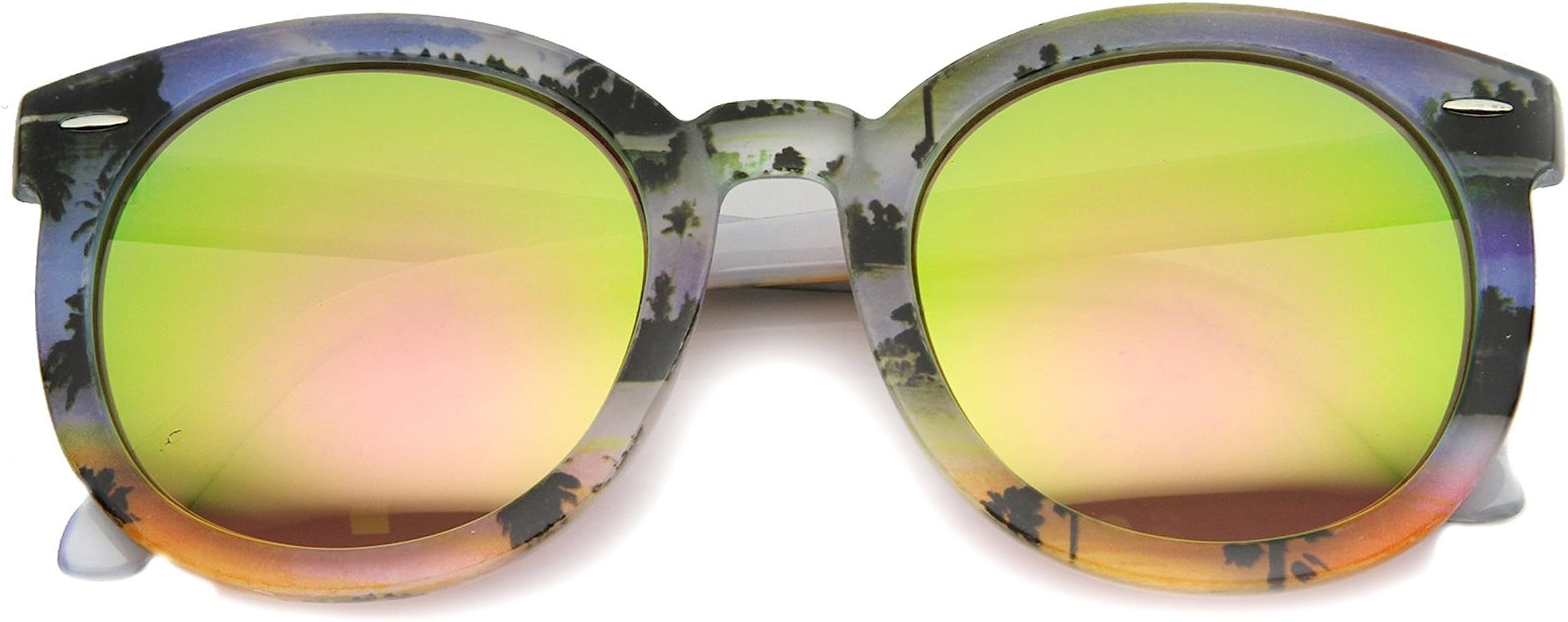 Women's Fashion Palm Tree Print Rainbow Lens Oversized Round Sunglasses 54mm | Amazon (US)