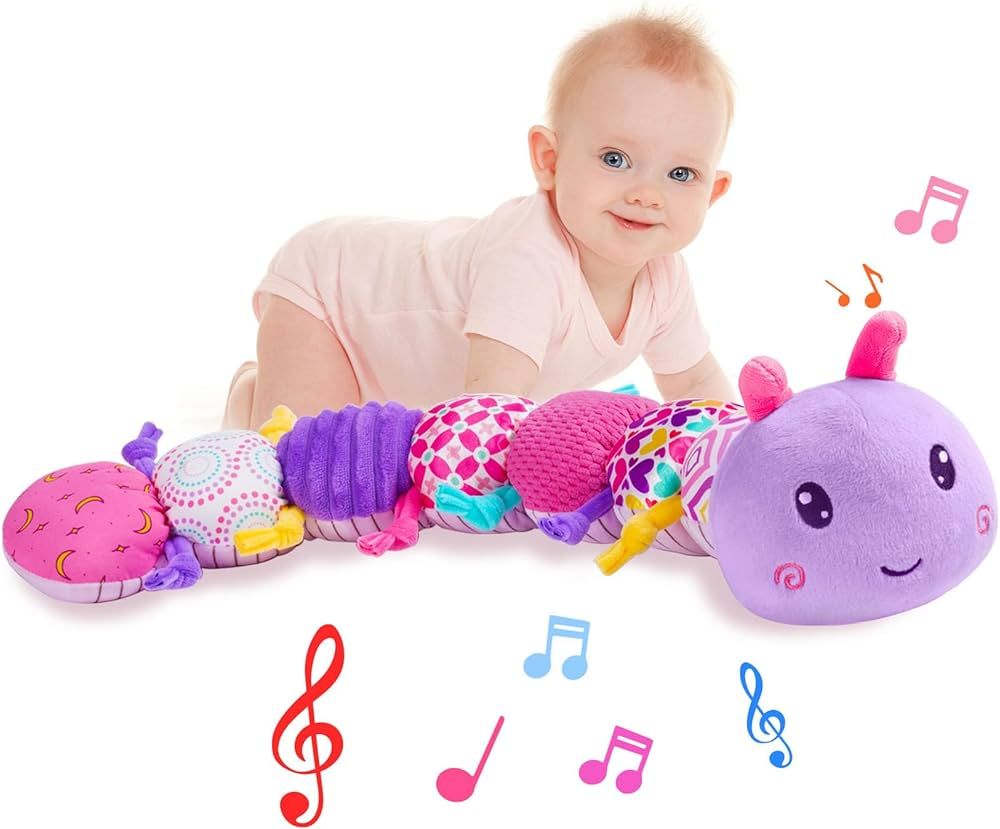 Baby Toy 0-6 Months,Baby Musical Stuffed Animal Soft Toy with Multi-Sensory Crinkle, Rattle & Tex... | Amazon (US)