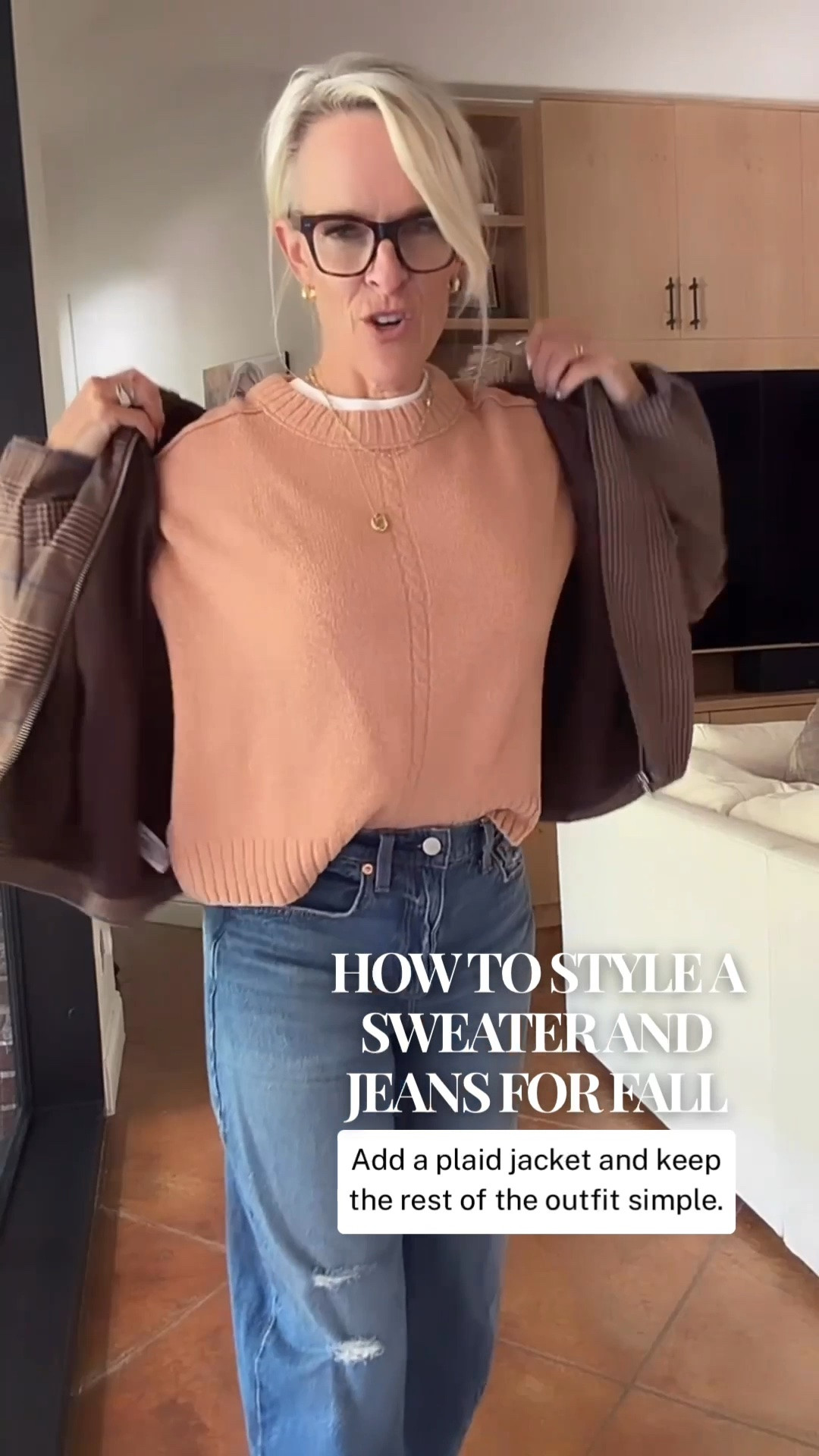 I love an outfit formula that doesn’t require much thought. Start with a soft sweater and jeans, then add a plaid layer and suddenly the whole look feels a little more finished.

You could easily switch the sneakers for boots or loafers, too, depending on where you’re headed. I love that each of these pieces can be worn so many different ways throughout the fall.

#LTKOver40 #LTKootd #LTKgrwm