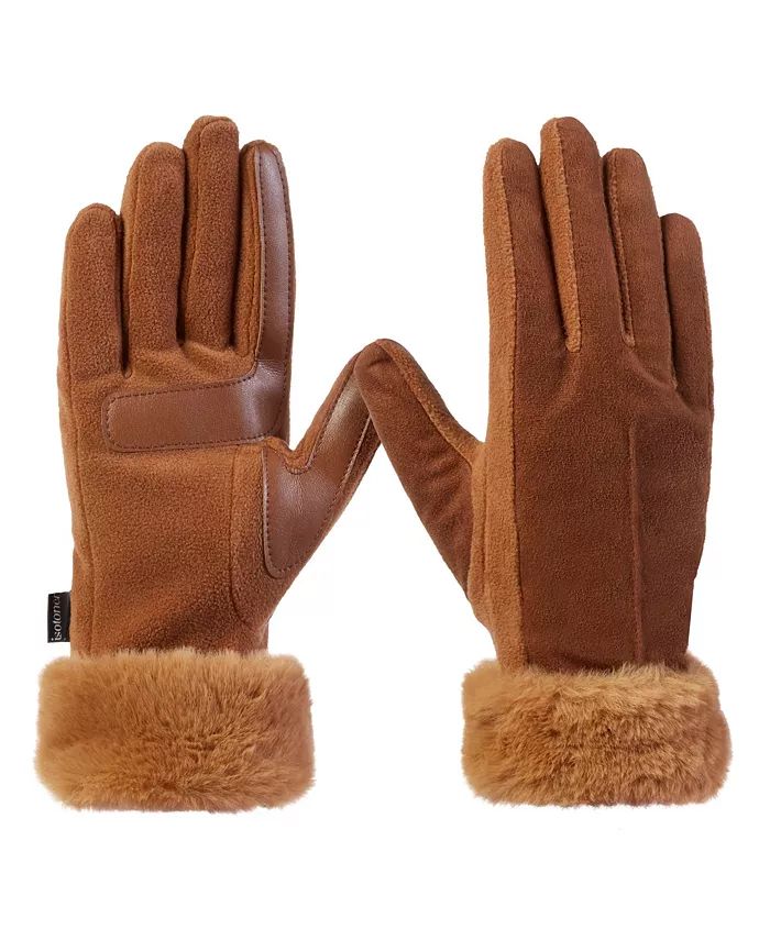 Women's Microsuede, Fleece Water Repellent Gloves with Faux Fur Cuff | Macy's