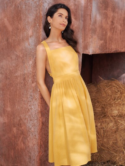 SHEIN 100% COTTON Crisscross Backless Cami Dress | SHEIN