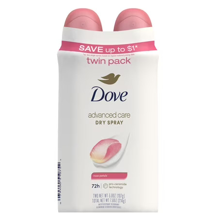 Dove Advanced Care Antiperspirant Deodorant Rose Petals 3.8 oz 2 count | Walmart (US)