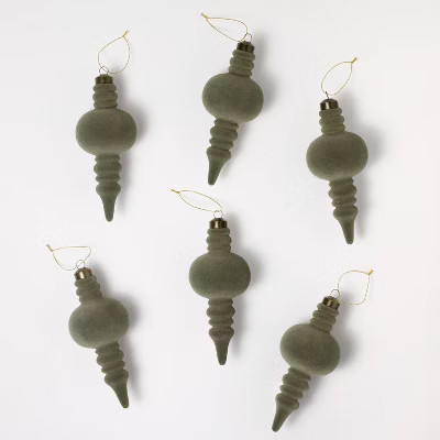 Set of 6 Velvet Finial Christmas Ornaments Green - Threshold™ designed with Studio McGee | Target