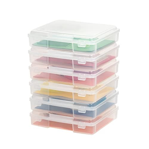IRIS USA Board Game Storage Craft Organizer Box with Snap-Tight Latch Lid, 6-Pack Portable Plastic Case Bin for Puzzles, Magazines, Hobbies, Art Supplies, Fits 8.5" x 11" & A4 Papers, Thick, Clear | Amazon (US)
