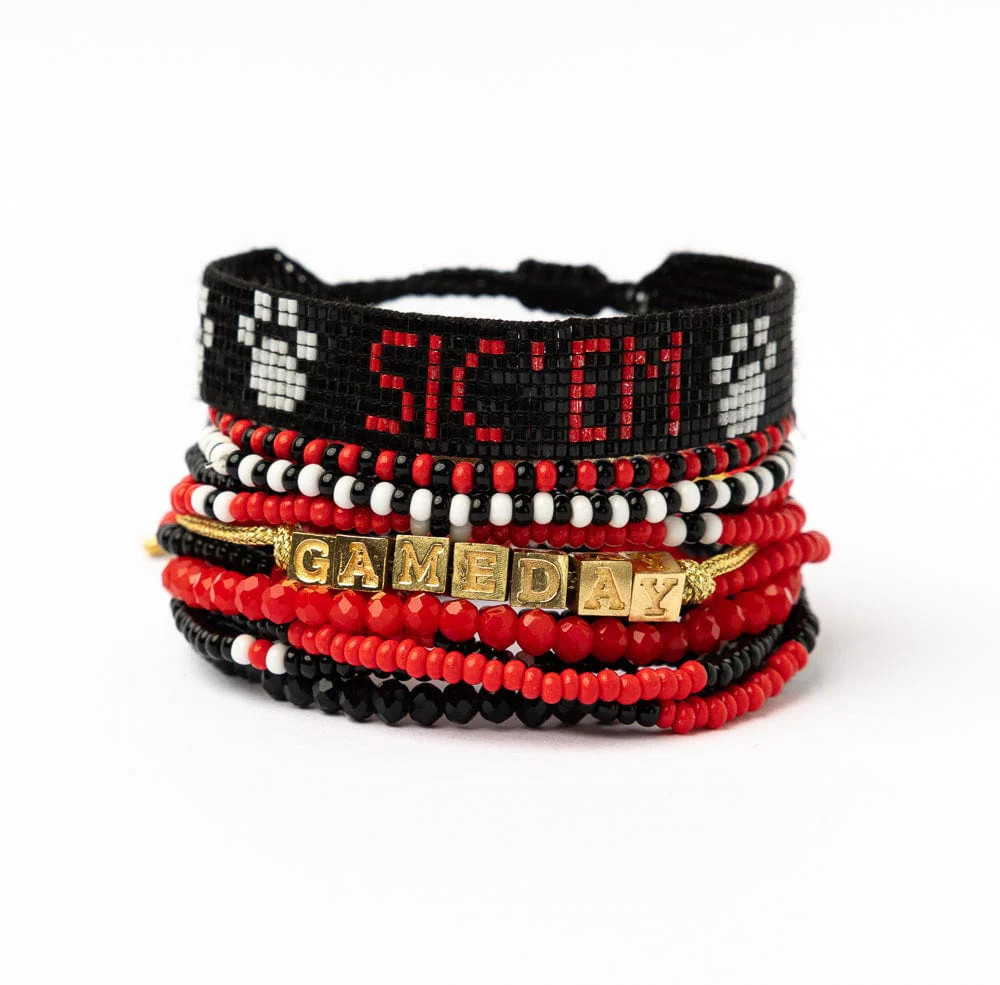 Bracelet Stack Game Day Bright Red + White + Black | INK+ALLOY