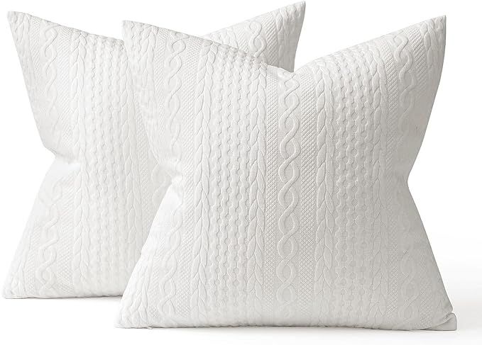 MIULEE Decorative Throw Pillow Covers 20x20 White Set of 2 Super Soft Modern Embossed Patterned C... | Amazon (US)
