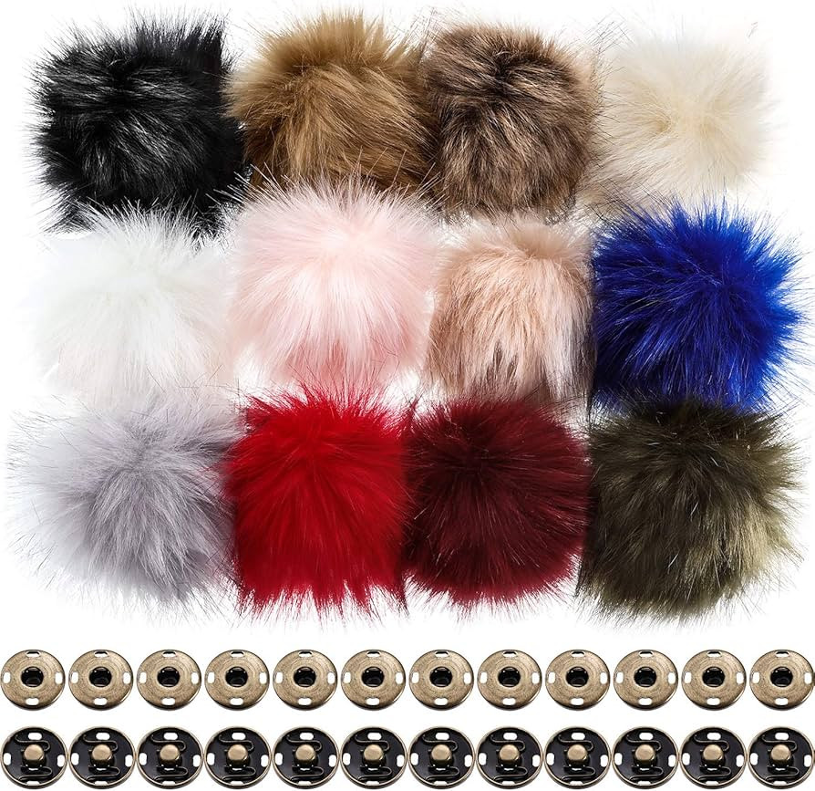 Boao 12 Pieces Fur Pompoms for Knitted Hats Faux Fur Balls for Hats Faux Fur Fluffy Pompom Ball w... | Amazon (US)