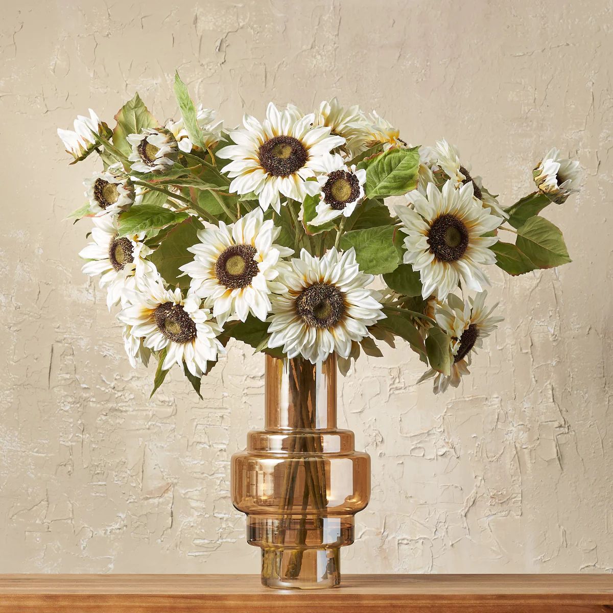 Sunflower Symphony - Cream Sunflowers Everyday Fall Large Floral Arrangement in Tiered Amber Tone... | Darby Creek Trading