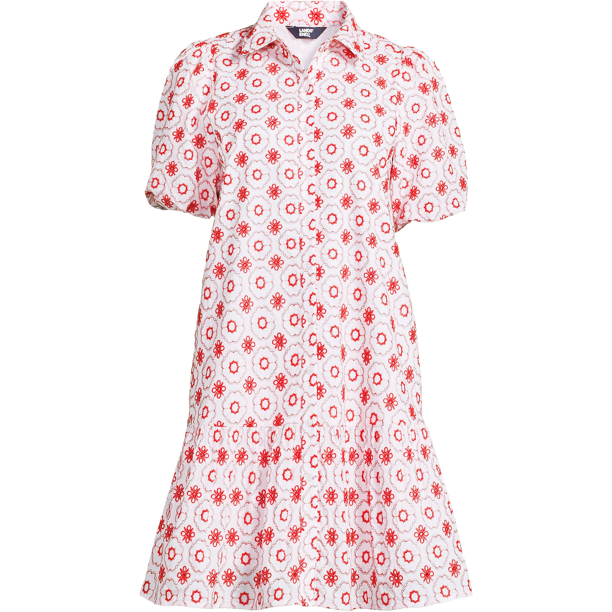 Women's Elbow Sleeve Eyelet Knee Length Shirt Dress | Lands' End (US)