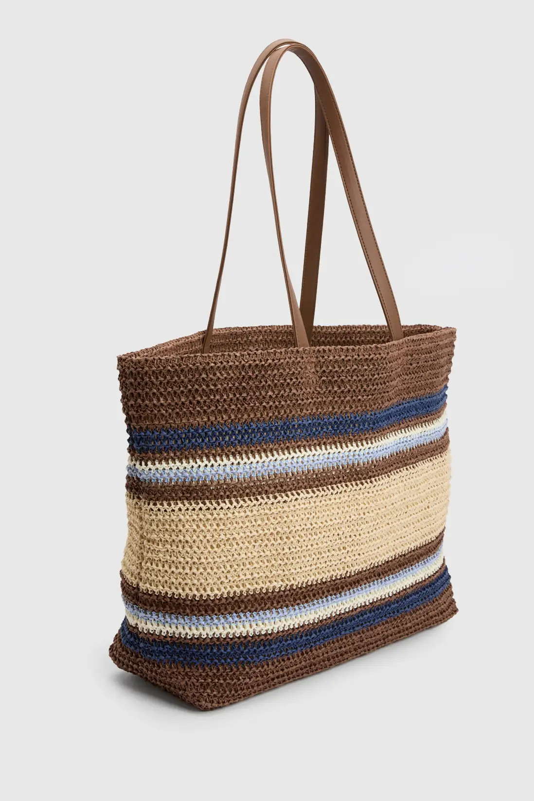 Brown Striped Detail Straw Beach Bag | Boohoo | Boohoo.com (UK & IE)