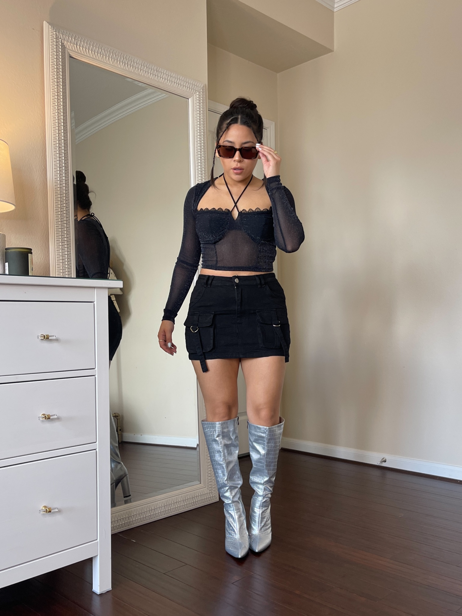 Rauw Alejandro concert outfit idea 
Black top: small
Black cargo skirt: small
Silver boots: 6.5 

#LTKFestival #LTKSeasonal #LTKstyletip