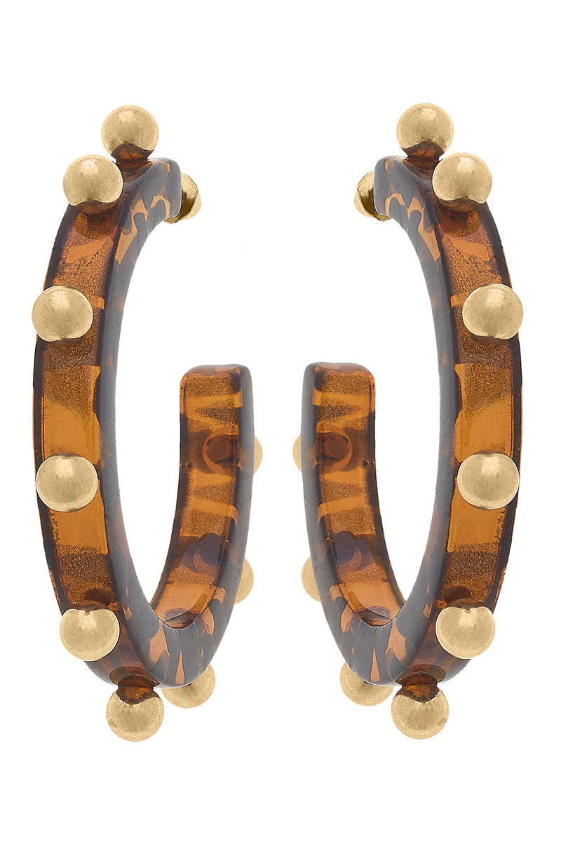 Kelley Studded Metal and Resin Hoop Earrings in Tortoise | CANVAS