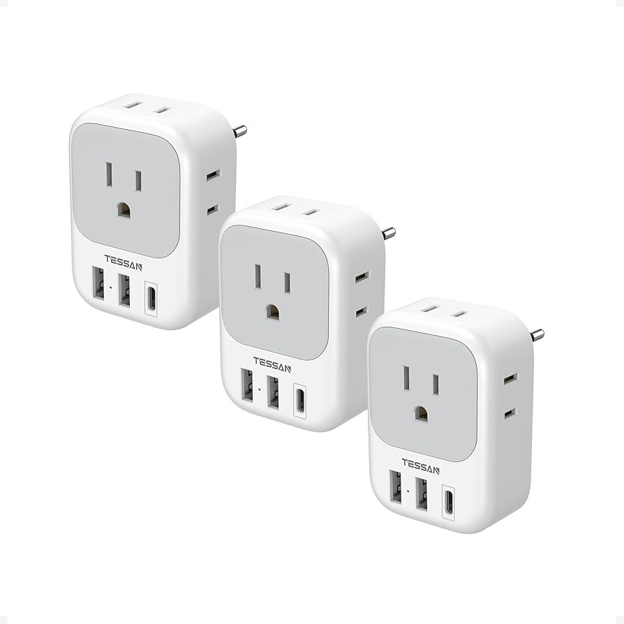 TESSAN European Travel Plug Adapter USB C 3 Pack, US to Europe Plug Adaptor with 4 AC Outlets 3 U... | Amazon (US)
