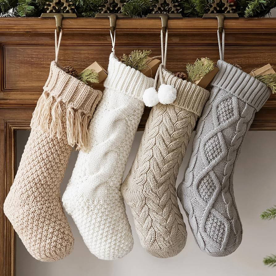 Christmas Stockings: 4 Pack 18 Inch Cable Knit Fireplace Stockings, Cozy Hanging Xmas Stockings B... | Amazon (US)