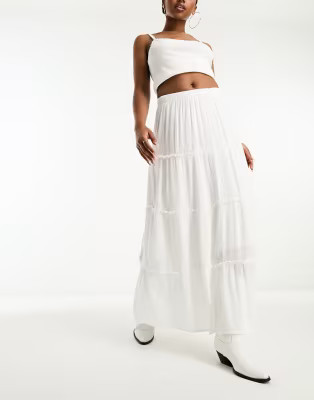 Hollister tiered maxi skirt in white | ASOS | ASOS (Global)