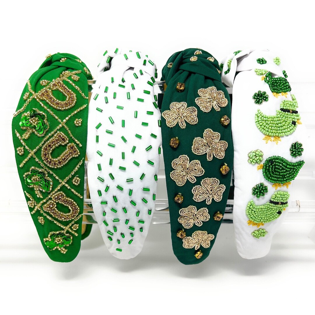 Unique Hand-beaded St Patricks Knot Headbands for a Festive Look, Custom Headbands Holiday Headba... | Etsy (US)