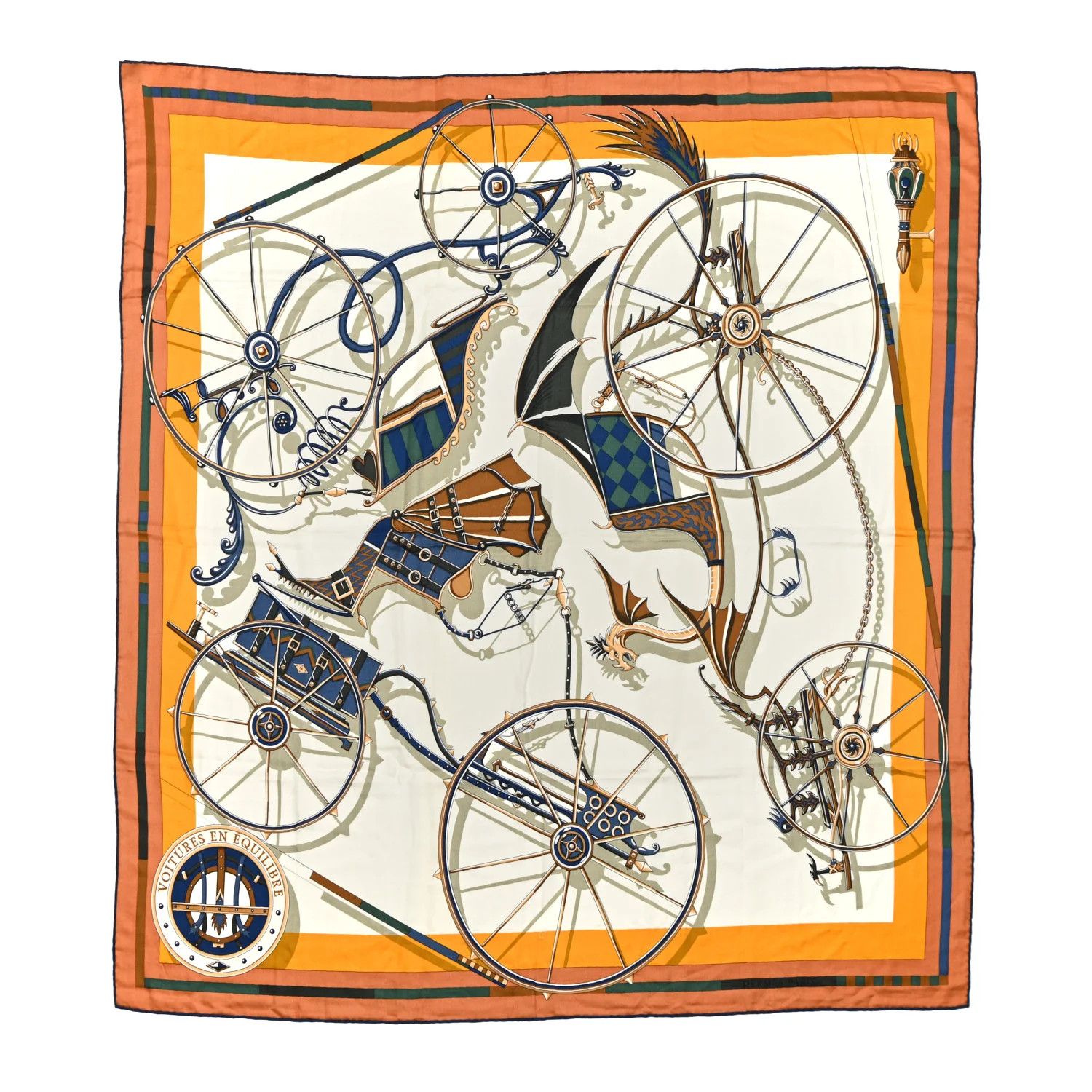 Cashmere Silk Voitures en Equilibre Shawl 140 Terracotta Mangue Vert Amande | FASHIONPHILE (US)