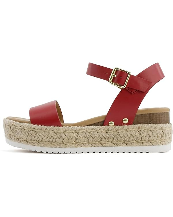 Soda CLIP ~ Women Open Toe Ankle Strap Platform Espadrille Sandal | Amazon (US)