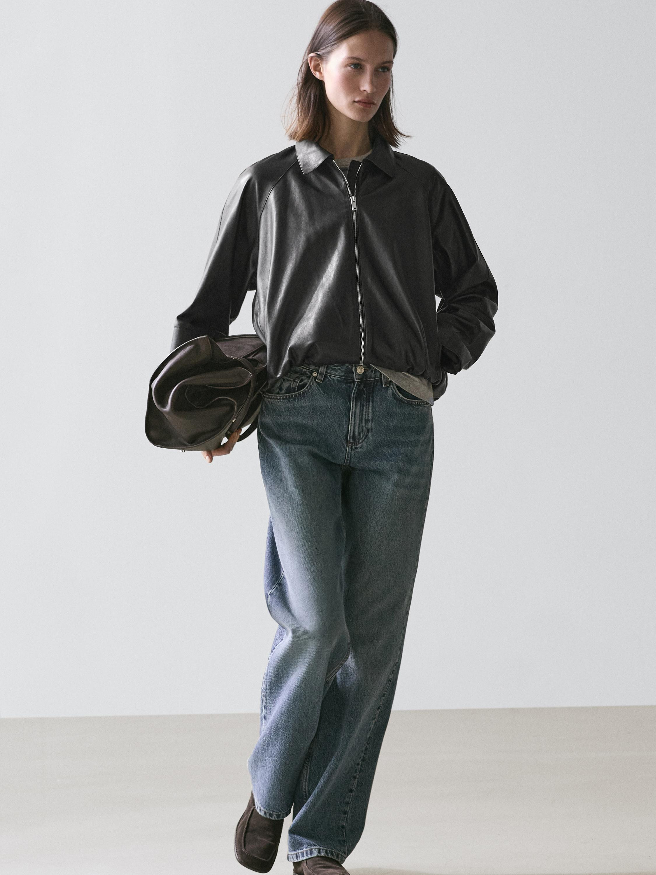 Oversize nappa leather jacket | Massimo Dutti UK