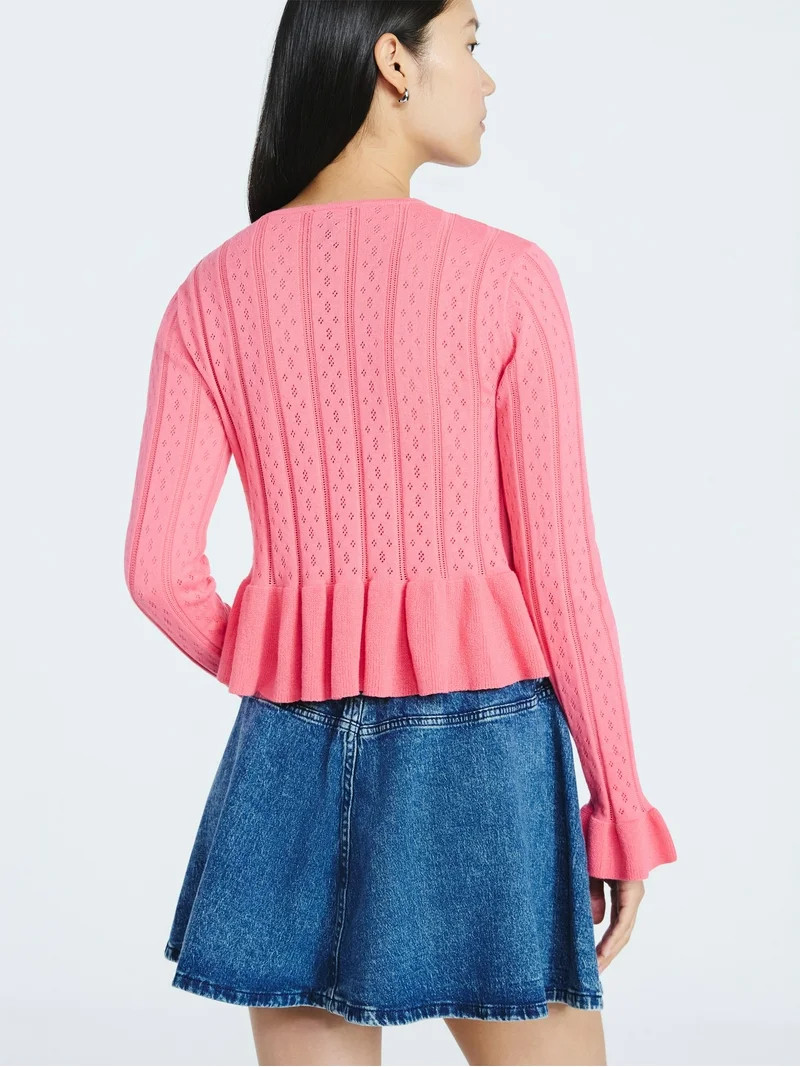 Scoop Women's and Women's Plus Peplum Ruffle Cardigan Sweater, Lightweight, Sizes XS-4X | Walmart (US)