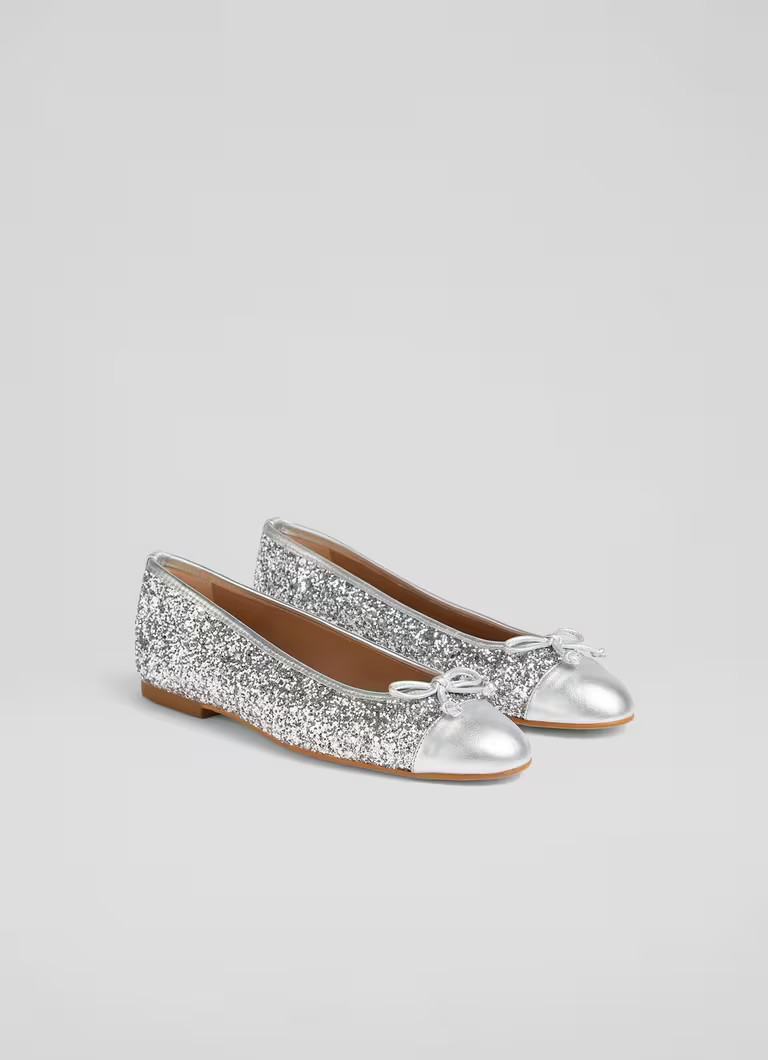 Kara Silver Glitter Bow Ballerina Flat | L.K. Bennett (UK)