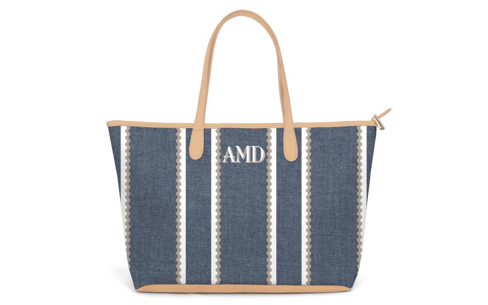 St. Anne Zippered Tote - Monogram Stripe - 200.00 | Barrington Gifts