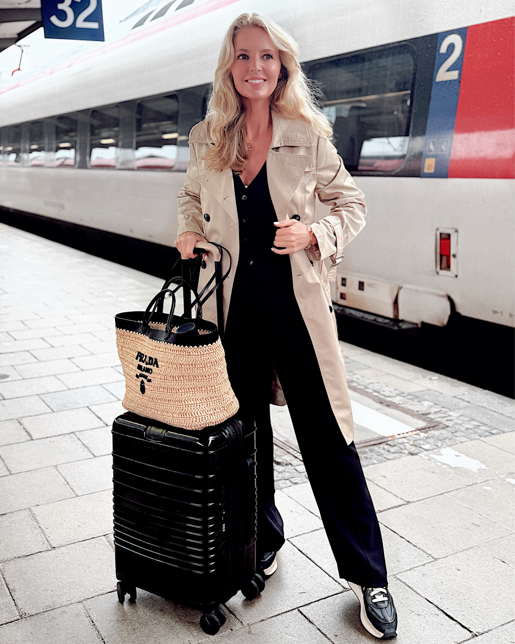 Train travel day outfit 
📍Germany to Switzerland 

Wearing my favorite Theo The Label trench (almost sold out, but the quality is amazing), my go-to vest set from Aritzia (true to size), and L’Agence mesh sneakers (great for summer). 

~Erin xo 

#LTKSeasonal #LTKTravel
