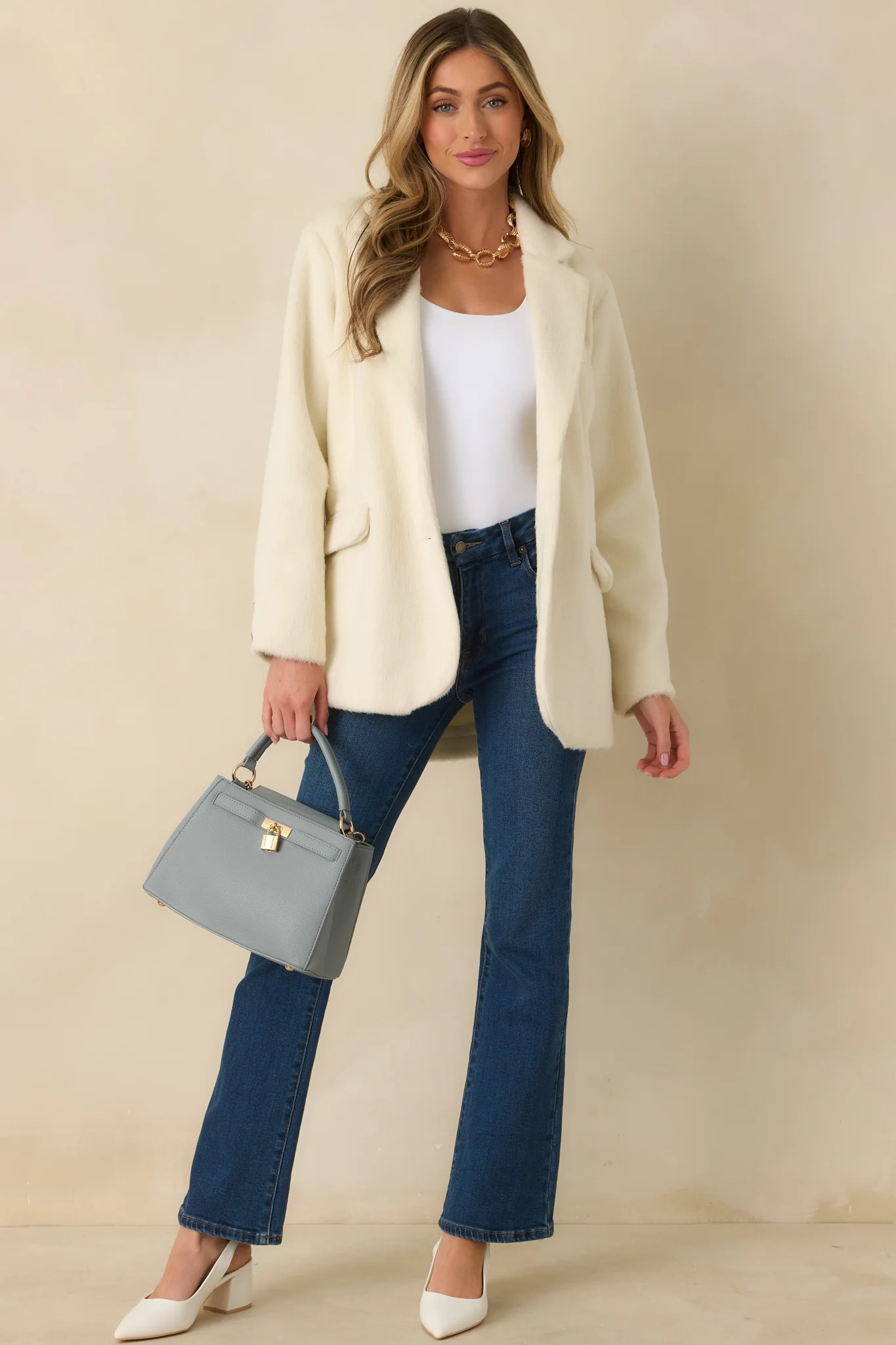 Winds of Change Ivory Felted Coat | Red Dress