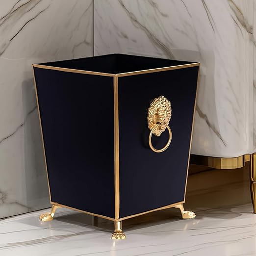 Jaye's Studio Decorative Black Bathroom Trash Can No Lid with Gold Trim, Black Metal Trash Can Fa... | Amazon (US)