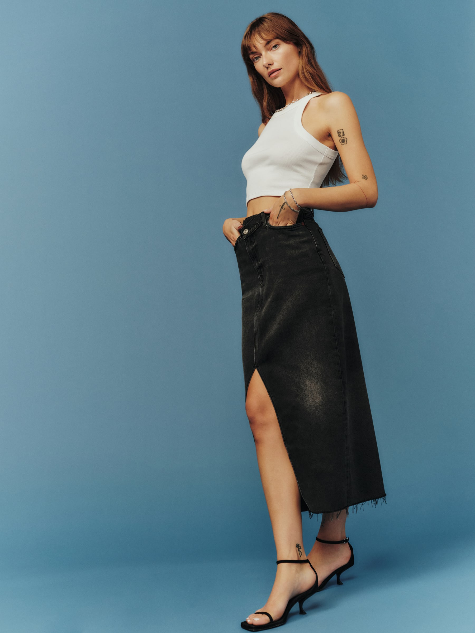 Nila Long Denim Skirt | Reformation (Global)