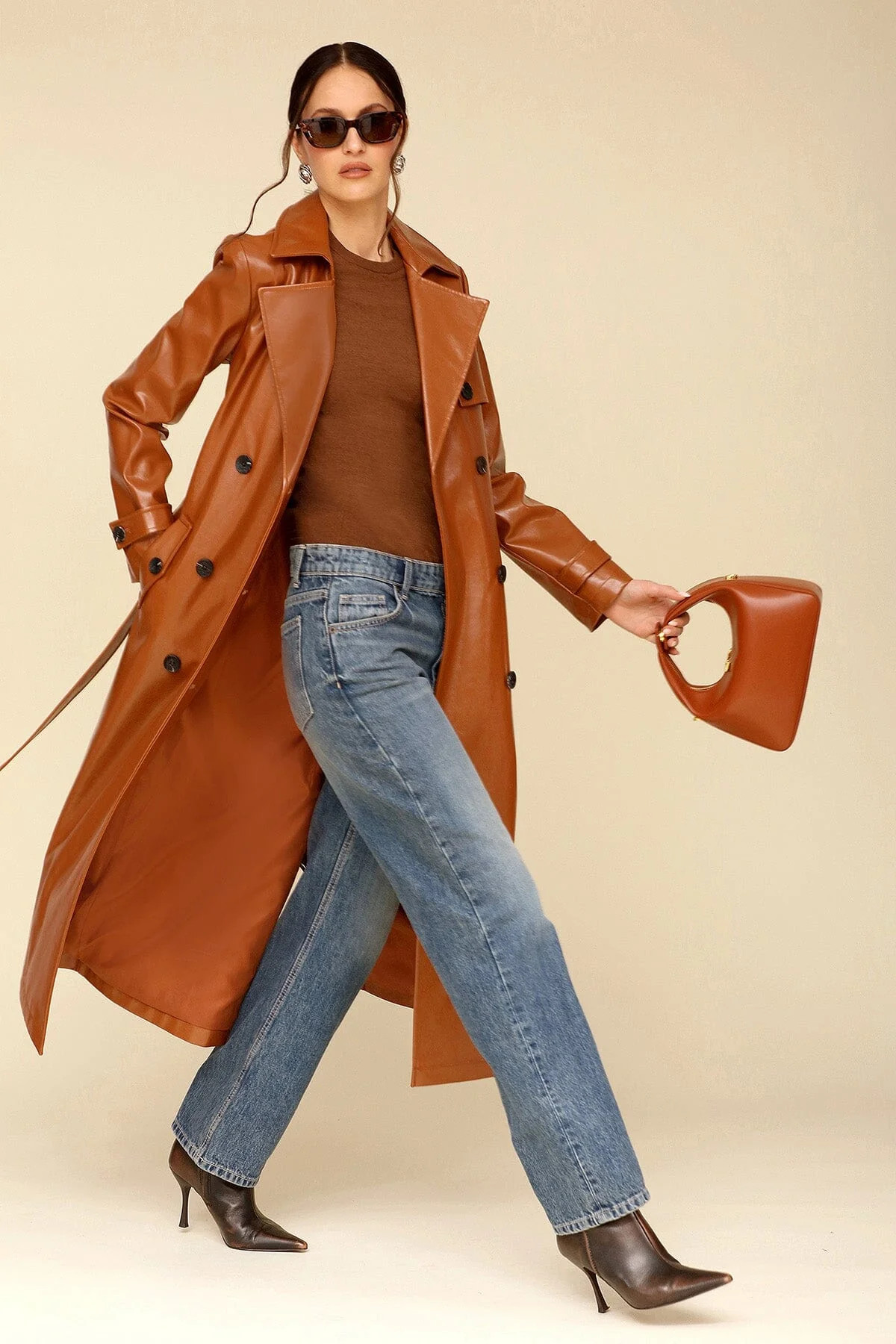 Glazed Faux-Ever Leather™ Belted Trench Coat | Avec Les Files