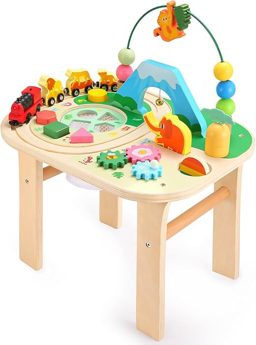 OATHX Activity Table for 1+ Year Old, 9 in 1 Wooden Montessori Toys with Bead Maze Shape Sorter F... | Amazon (CA)