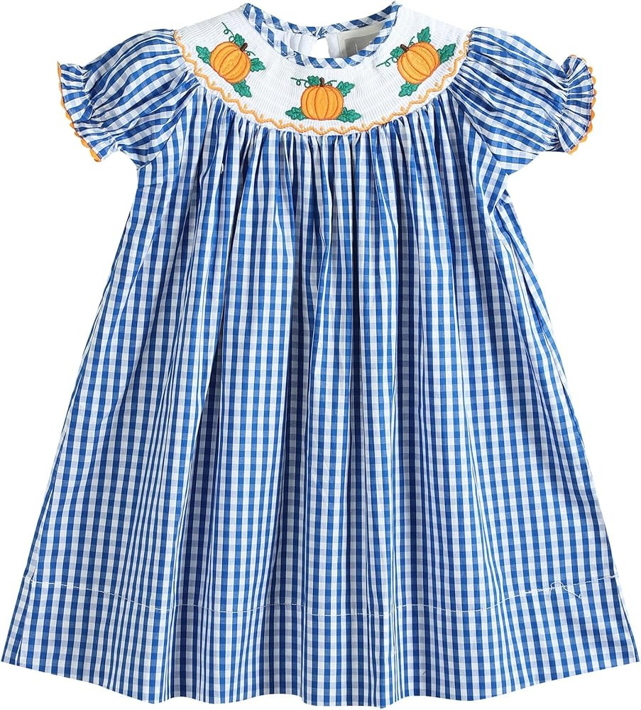 Lil cactus Baby and Girls Smocked Pumpkin Thanksgiving Bishop Dress | Amazon (US)