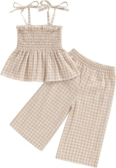 VISGOGO Infant Baby Toddler Girls Clothes Solid Color Sleeveless Camisole Linen Pants Set Baby Su... | Amazon (US)