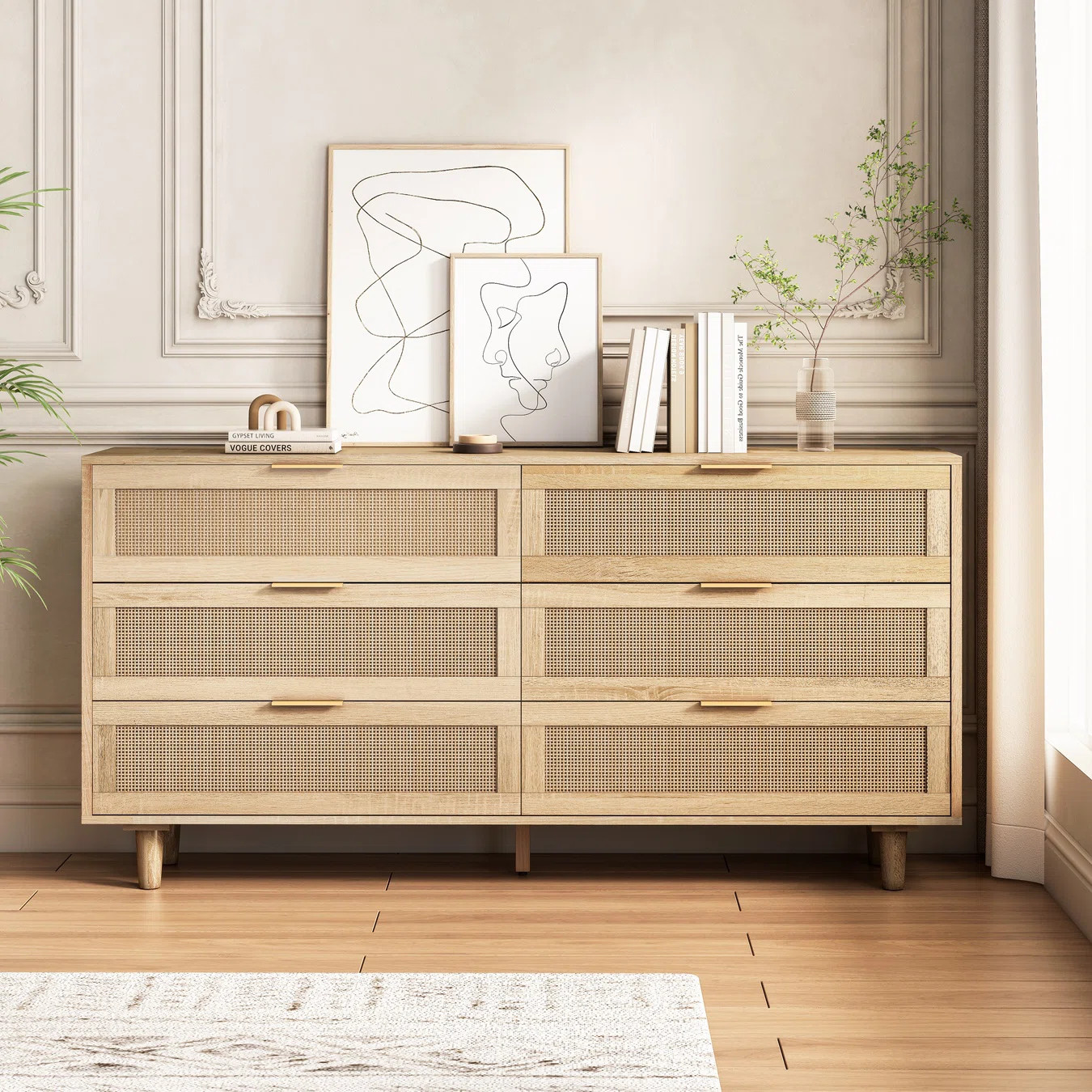 Bay Isle Home™ Anacelis 6 Drawer 59'' Wide 6 - Drawer Dresser Rattan Storage Cabinet Rattan Dra... | Wayfair North America