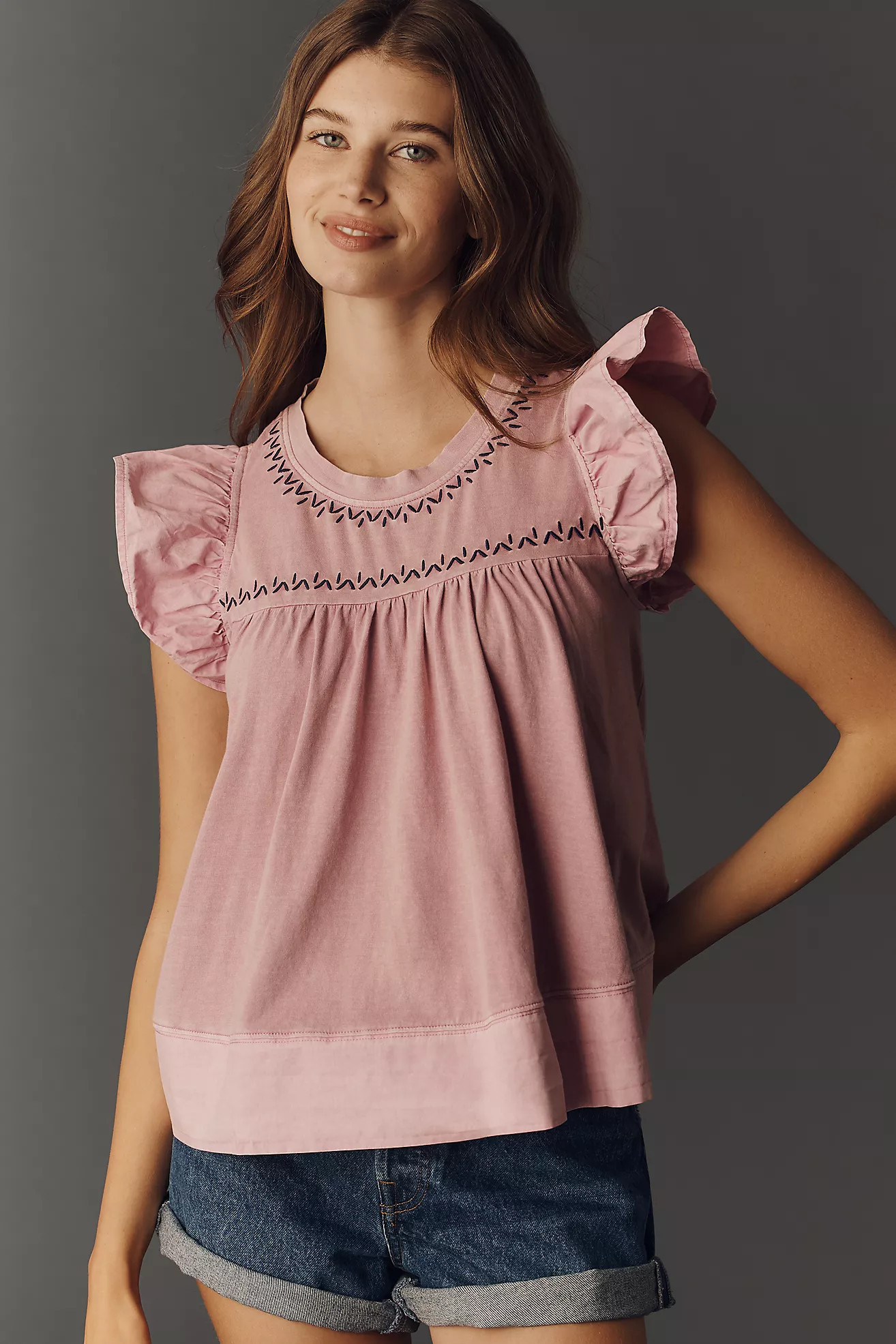 By Anthropologie Pintuck Flutter-Sleeve Top | Anthropologie (US)